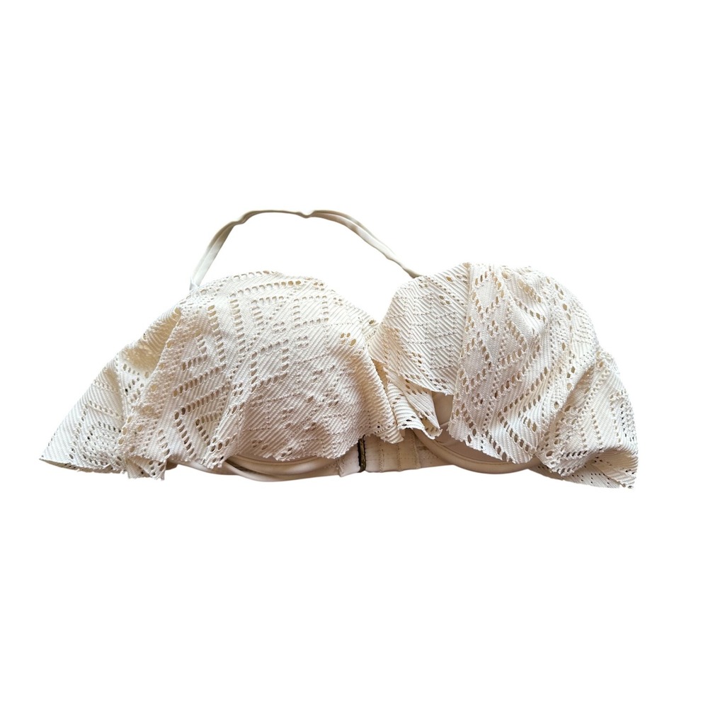 Xhilaration Cream Crochet Lace Ruffle Flounce Underwire Bikini Top Size Medium